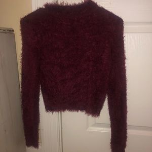 maroon cropped fuzzy turtle neck
